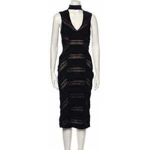 CINQ A SEPT Black Kora Glamour Midi Lace Sleeveless Bodycon Dress US 2